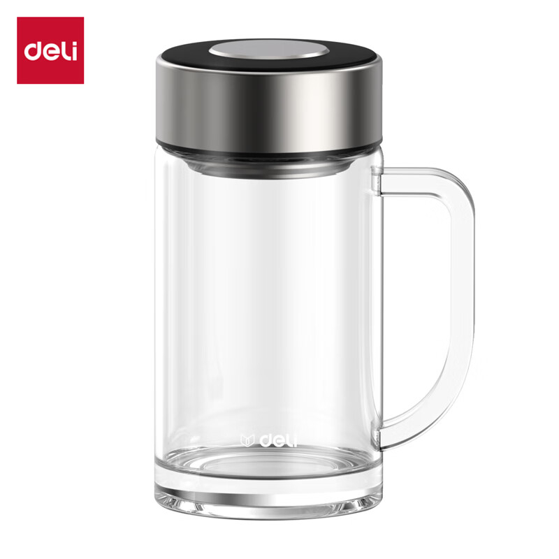 (648)得力LL512单层玻璃杯500mL(黑色)(把手杯)(个)