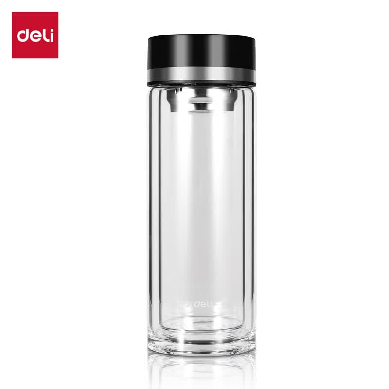 (629)得力LL508双层玻璃杯360mL(黑色)(直杯)(个)