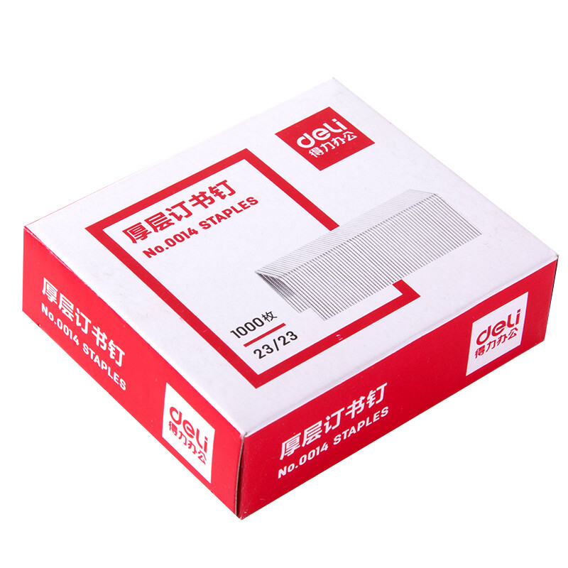 (60716)得力0014厚层订书钉23/23(1000枚/盒)(1盒)单位：盒
