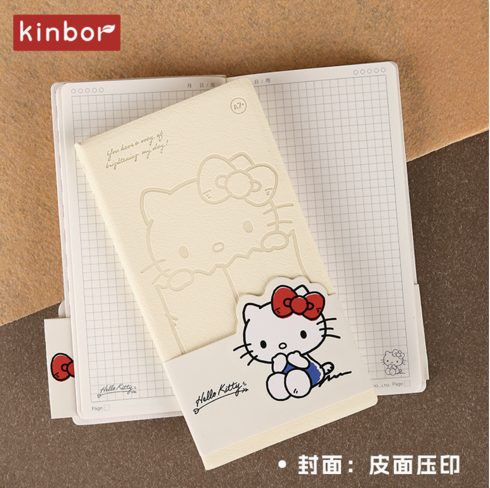 （1287）kinbor口袋本Hellokitty便携手帐本笔记本 A7口袋本-凯蒂猫系列-白色+粉色 2本/组 单位：组